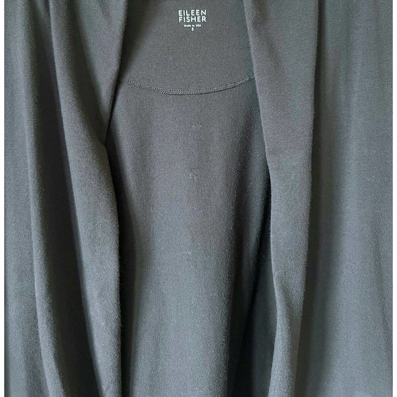 Eileen Fisher Open Hooded Cardigan Organic Cotton Black Size Small USA Pockets - Picture 3 of 5